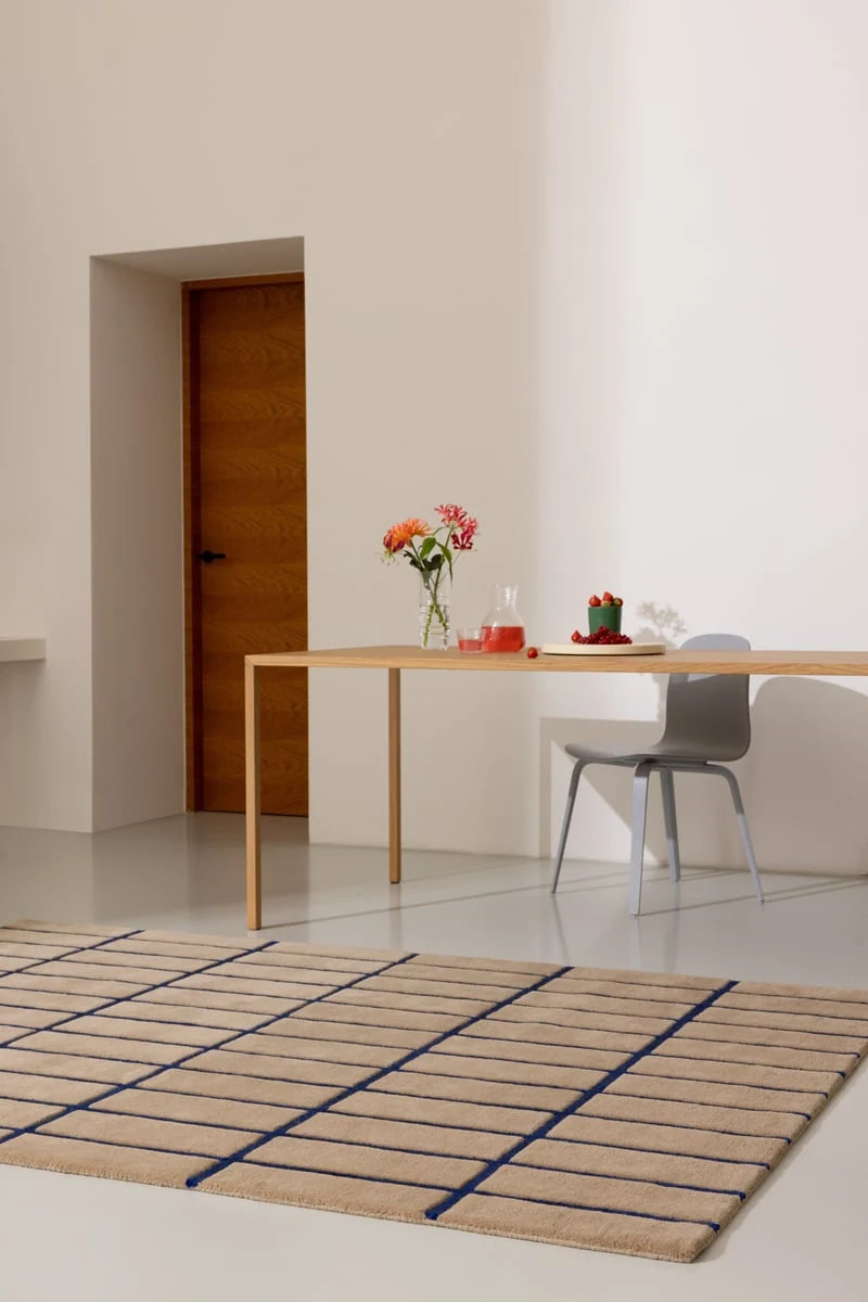 Check Bright Blue Geometric Hand-Tufted Wool Rug - Image 1
