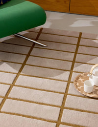 Check Bronze Yellow Geometric Hand-Tufted Wool Rug - Image 3