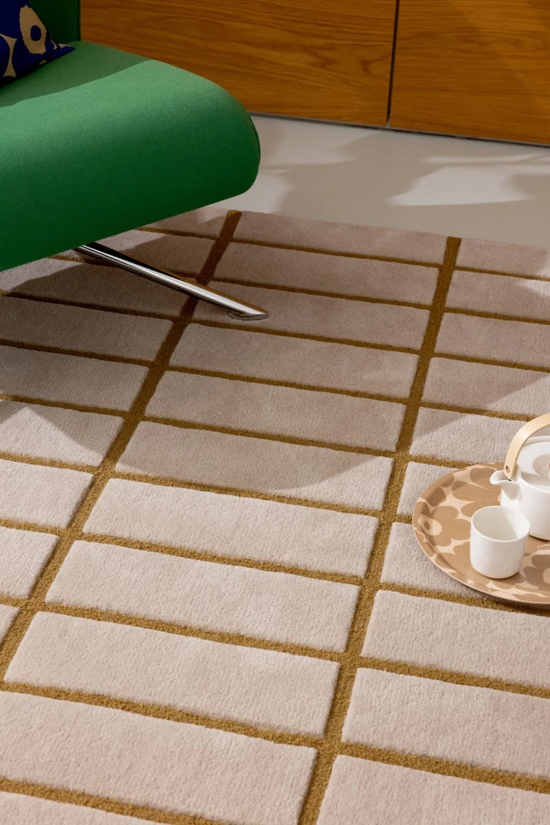 Check Bronze Yellow Geometric Hand-Tufted Wool Rug - Image 3