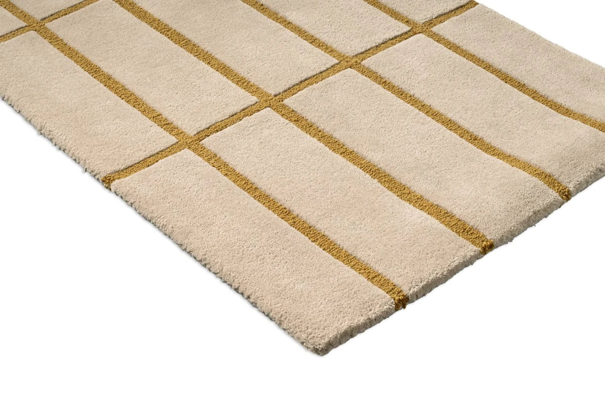 Check Bronze Yellow Geometric Hand-Tufted Wool Rug - Image 4