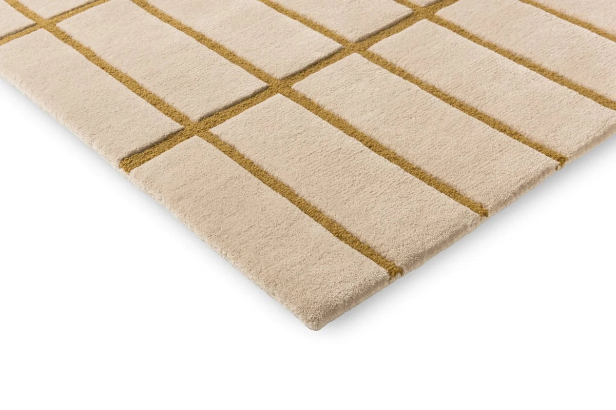 Check Bronze Yellow Geometric Hand-Tufted Wool Rug - Image 6