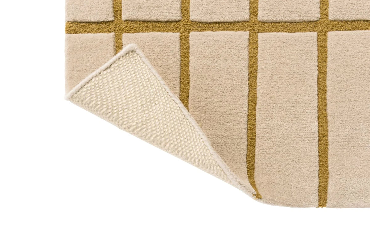 Check Bronze Yellow Geometric Hand-Tufted Wool Rug - Image 7