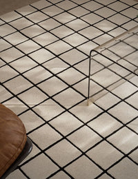 Check Fine Grid Ivory Geometric Hand-Tufted Wool Rug - Image 1