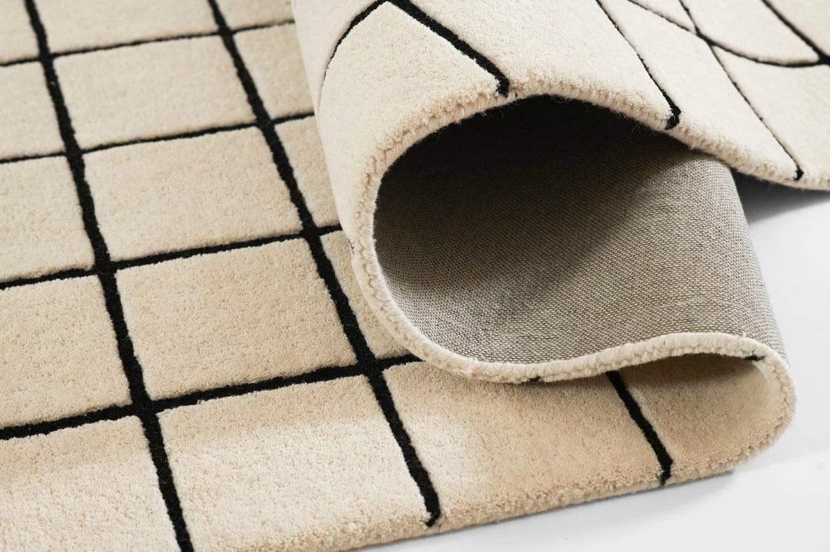 Check Fine Grid Ivory Geometric Hand-Tufted Wool Rug - Image 2