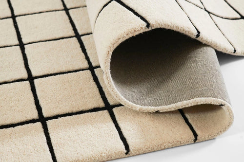 Check Fine Grid Ivory Geometric Hand-Tufted Wool Rug - Image 2