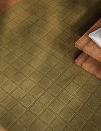 Check Forest Green Geometric Hand-Tufted Wool Rug - Image 1