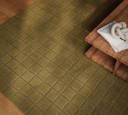 Check Forest Green Geometric Hand-Tufted Wool Rug - Image 1
