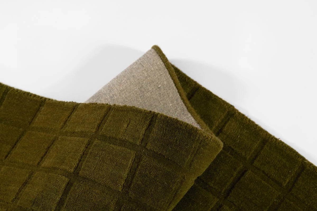 Check Forest Green Geometric Hand-Tufted Wool Rug - Image 2
