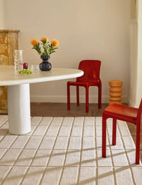 Check Natural White Geometric Hand-Tufted Wool Rug - Image 1
