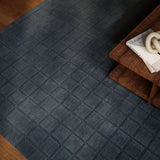 Check Navy Geometric Hand-Tufted Wool Rug - Image 1