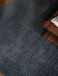 Check Navy Geometric Hand-Tufted Wool Rug - Image 1