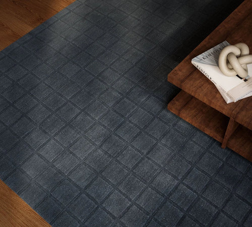 Check Navy Geometric Hand-Tufted Wool Rug - Image 1