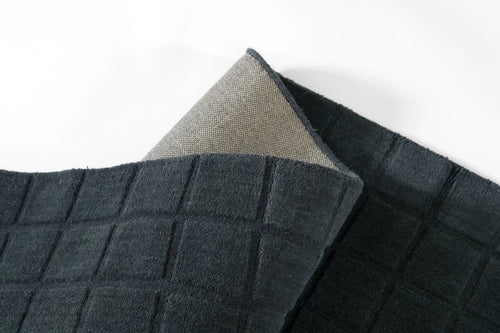 Check Navy Geometric Hand-Tufted Wool Rug - Image 2