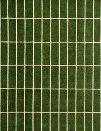 Check Olive Green Geometric Hand-Tufted Wool Rug - Image 2