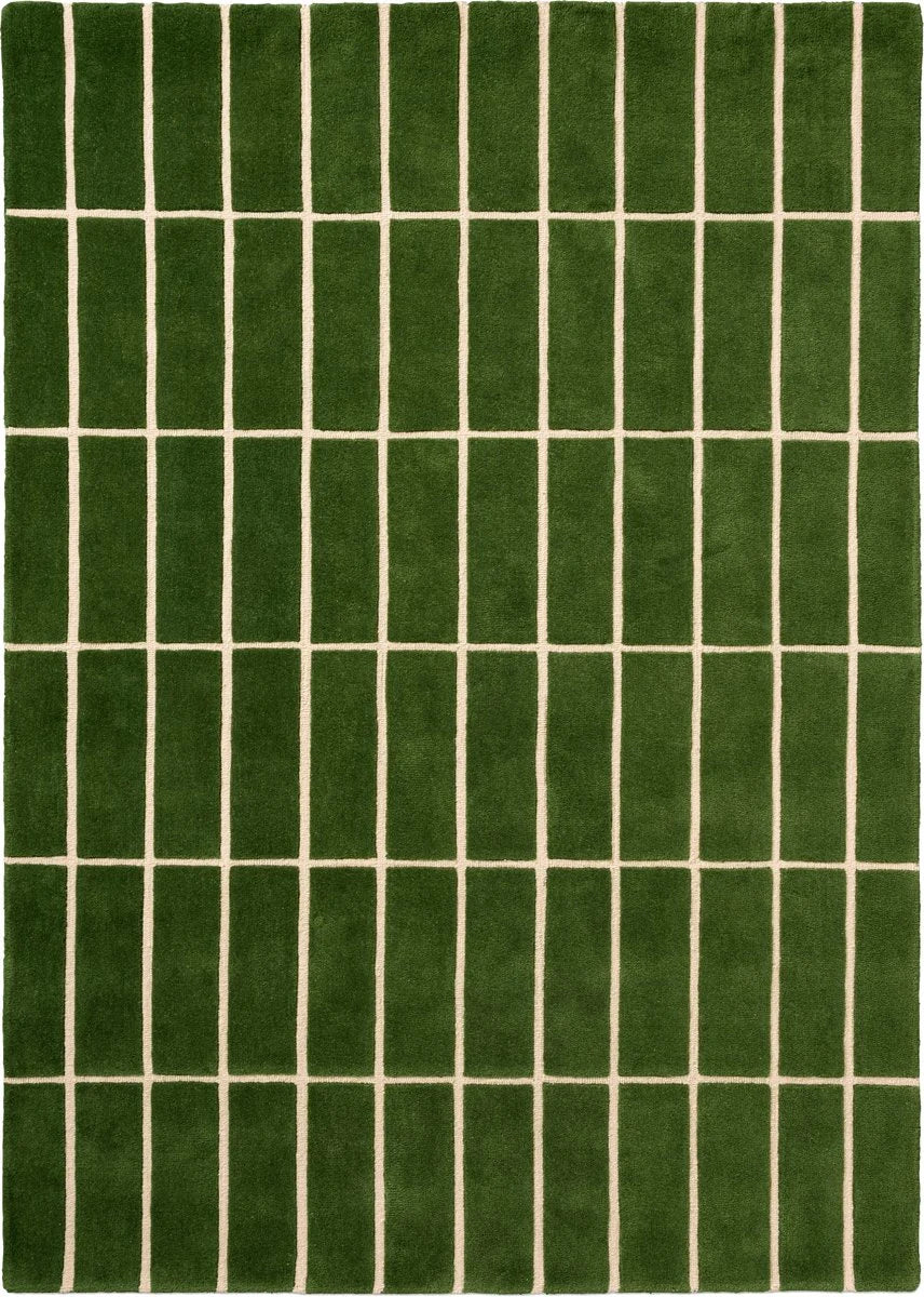 Check Olive Green Geometric Hand-Tufted Wool Rug - Image 2