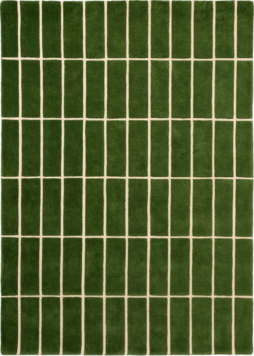 Check Olive Green Geometric Hand-Tufted Wool Rug - Image 2