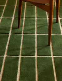 Check Olive Green Geometric Hand-Tufted Wool Rug - Image 3