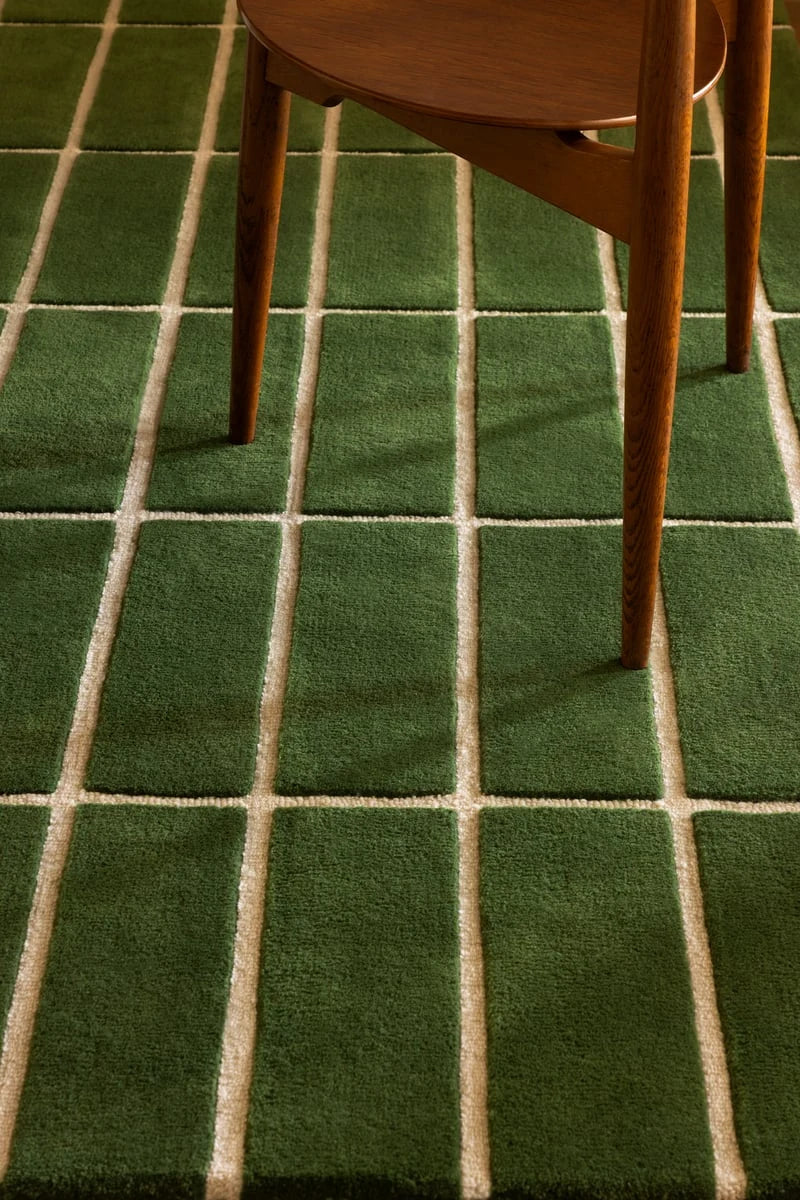 Check Olive Green Geometric Hand-Tufted Wool Rug - Image 3