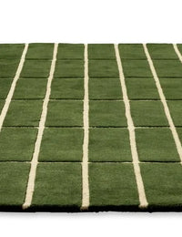 Check Olive Green Geometric Hand-Tufted Wool Rug - Image 4