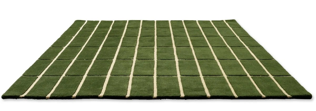 Check Olive Green Geometric Hand-Tufted Wool Rug - Image 4