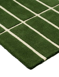 Check Olive Green Geometric Hand-Tufted Wool Rug - Image 5