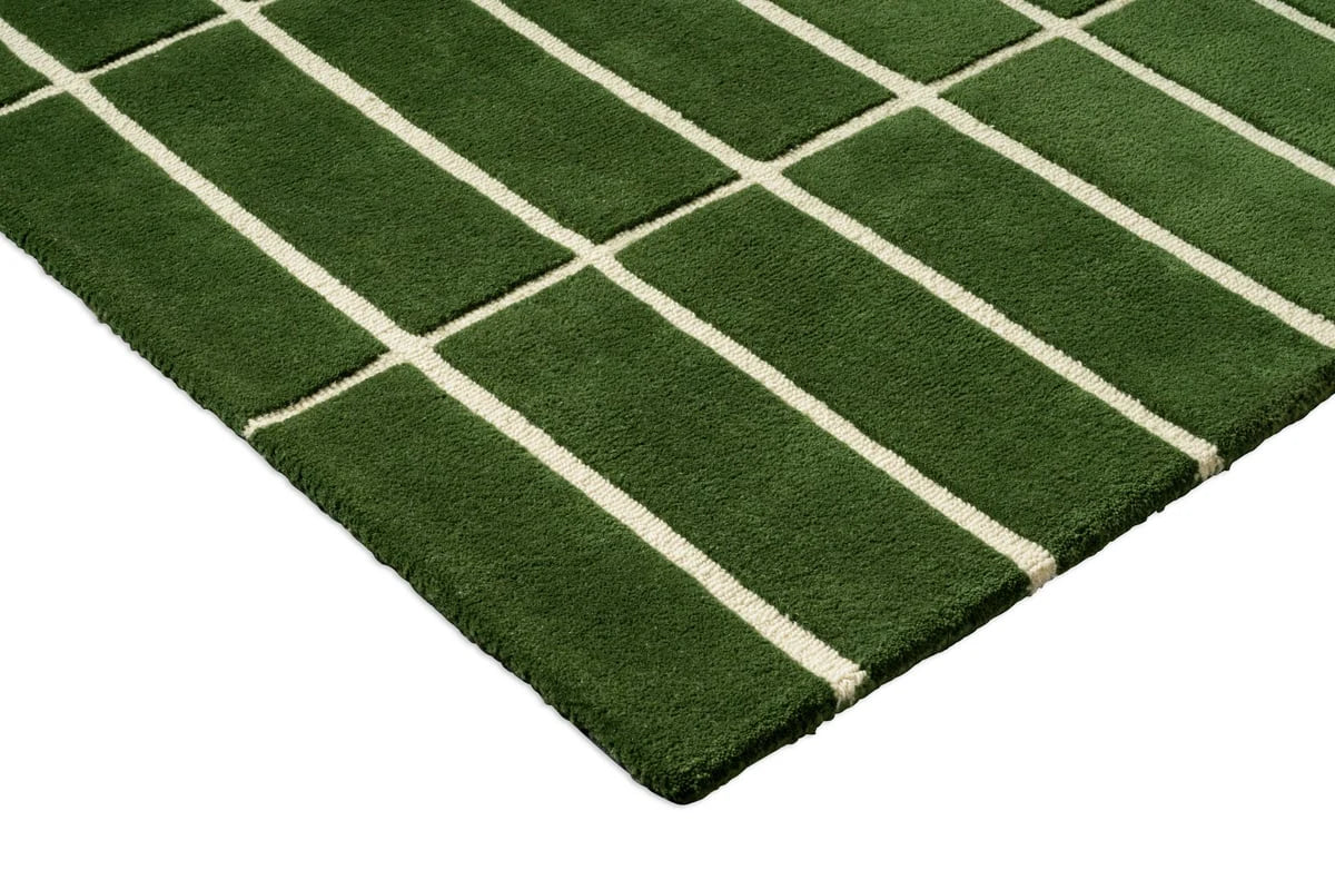 Check Olive Green Geometric Hand-Tufted Wool Rug - Image 5
