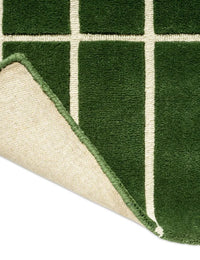 Check Olive Green Geometric Hand-Tufted Wool Rug - Image 6