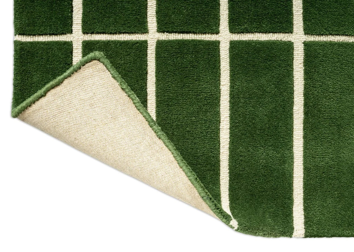 Check Olive Green Geometric Hand-Tufted Wool Rug - Image 6