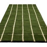 Check Olive Green Geometric Hand-Tufted Wool Rug - Image 7
