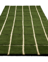 Check Olive Green Geometric Hand-Tufted Wool Rug - Image 7