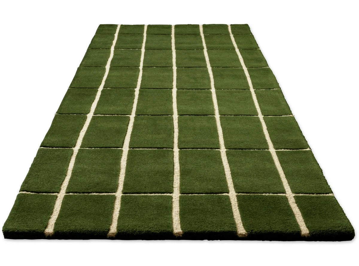 Check Olive Green Geometric Hand-Tufted Wool Rug - Image 7
