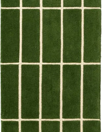 Check Olive Green Geometric Hand-Tufted Wool Rug - Image 8