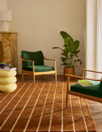 Check Plaid Brown Geometric Hand-Tufted Wool Rug - Image 1