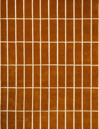 Check Plaid Brown Geometric Hand-Tufted Wool Rug - Image 2