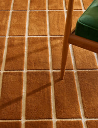 Check Plaid Brown Geometric Hand-Tufted Wool Rug - Image 3