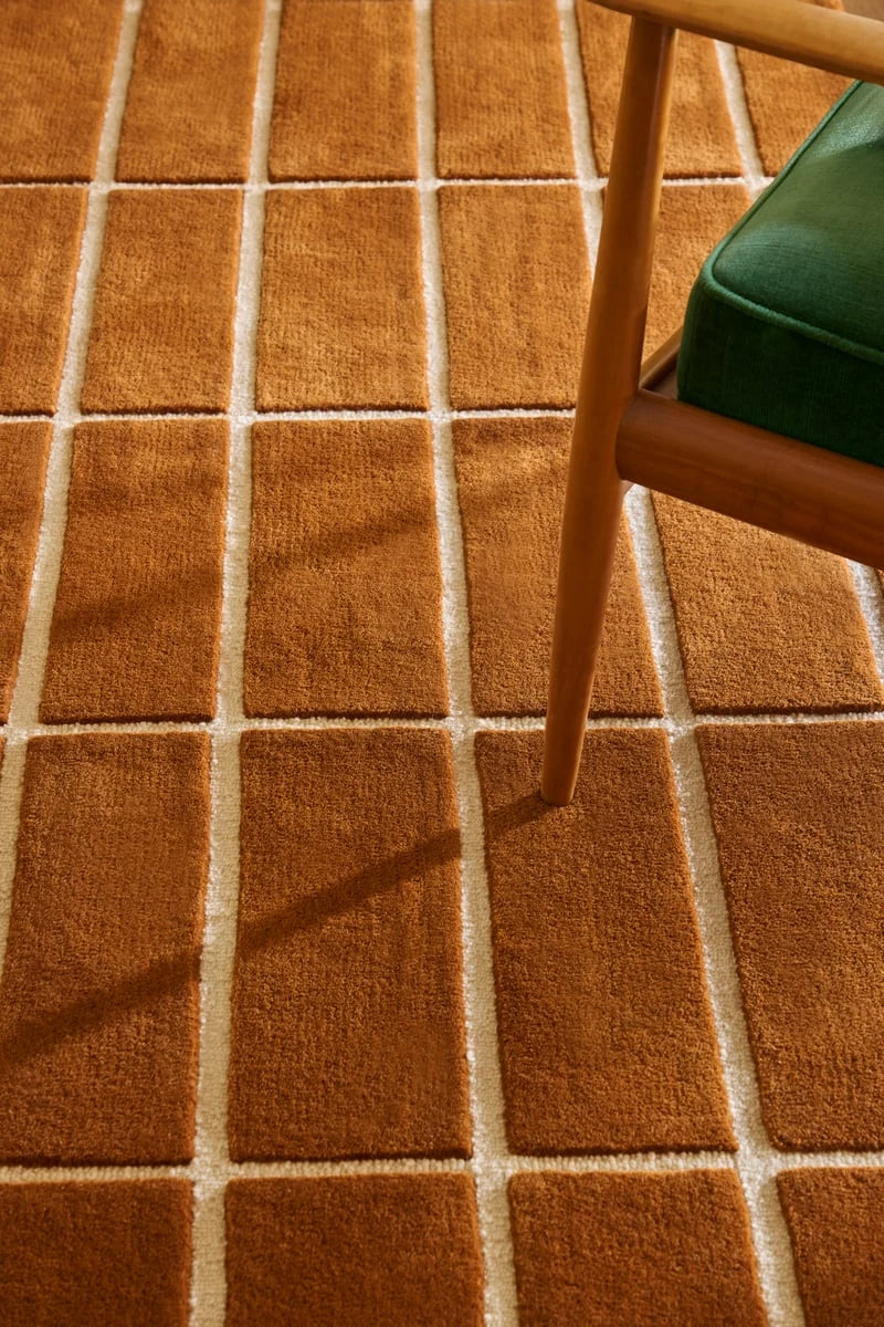 Check Plaid Brown Geometric Hand-Tufted Wool Rug - Image 3