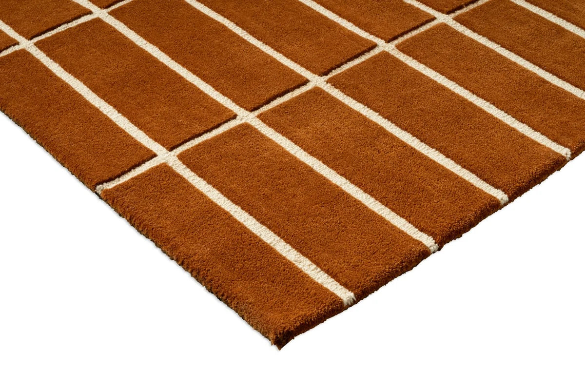 Check Plaid Brown Geometric Hand-Tufted Wool Rug - Image 5