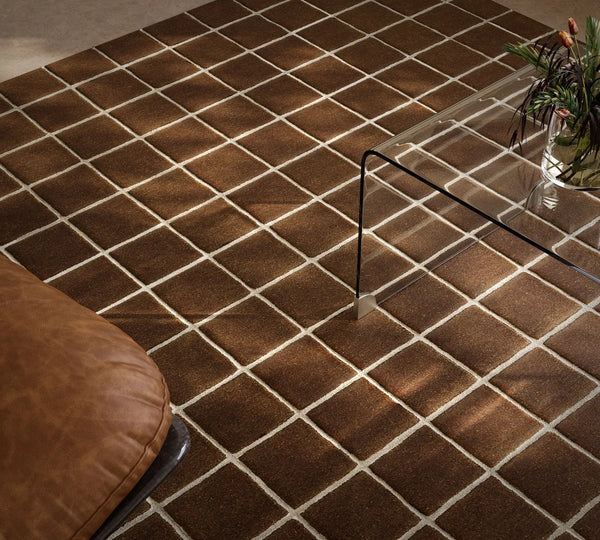 Check Windowpane Brown Geometric Hand-Tufted Wool Rug - Image 1
