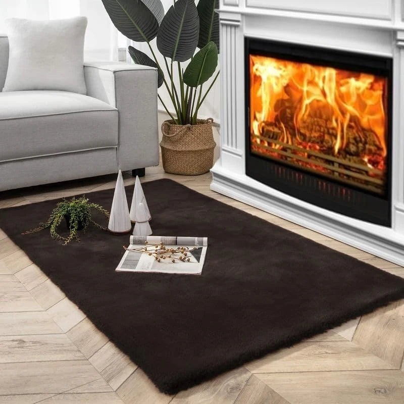 Chocolate Faux Rabbit Fur Rug - Image 1