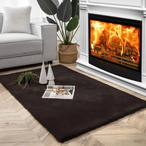 Chocolate Faux Rabbit Fur Rug - Image 1