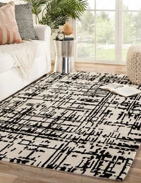 Clay CreamBlack Abstract Hand-Tufted Wool Rug - Image 1