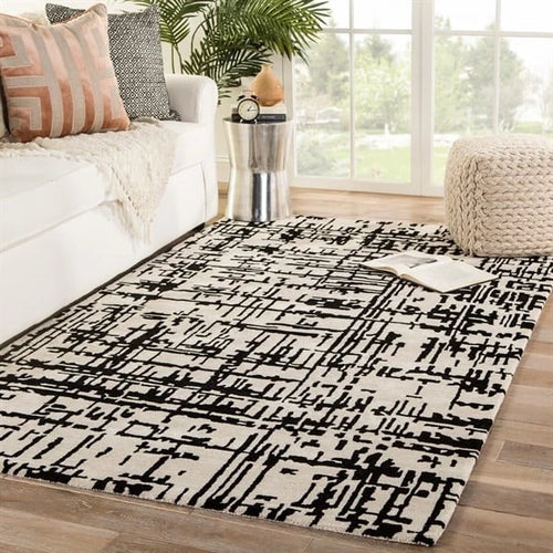 Clay CreamBlack Abstract Hand-Tufted Wool Rug - Image 1