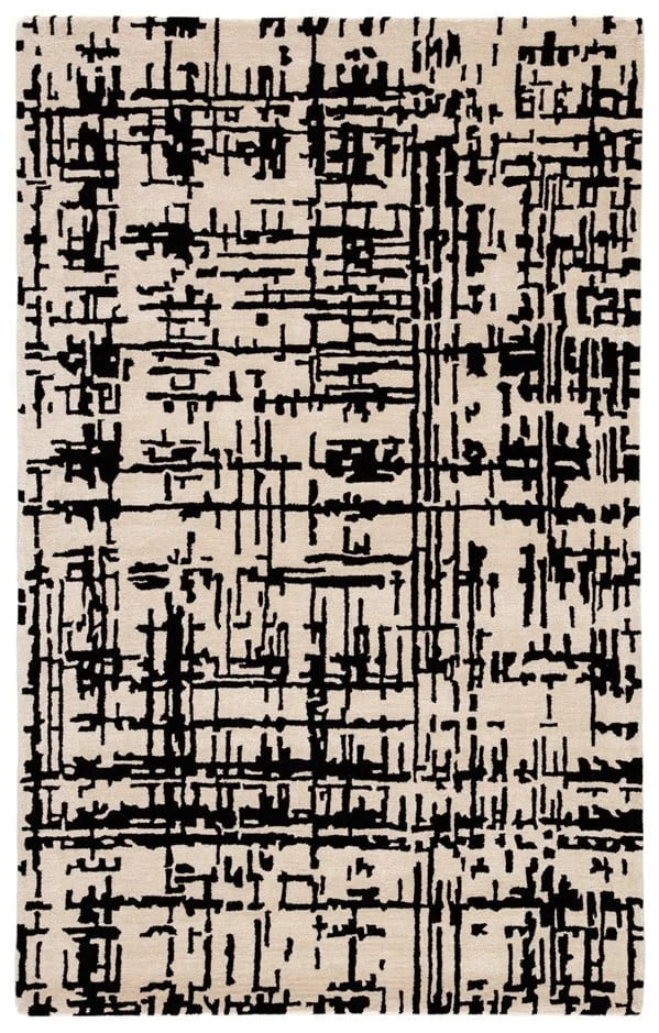 Clay CreamBlack Abstract Hand-Tufted Wool Rug - Image 2