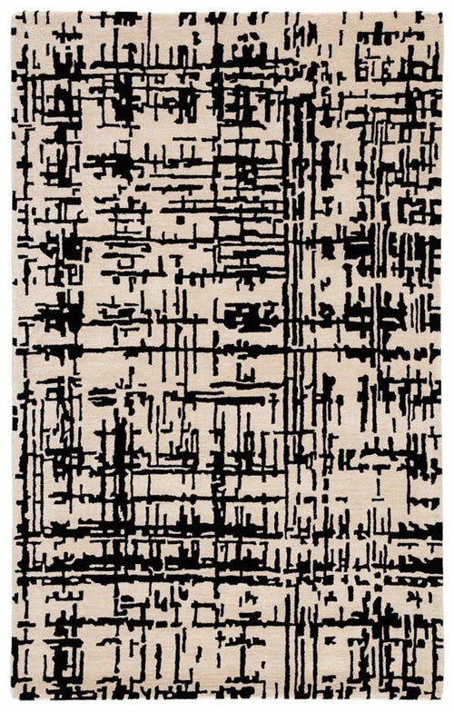 Clay CreamBlack Abstract Hand-Tufted Wool Rug - Image 2