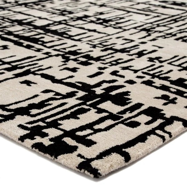 Clay CreamBlack Abstract Hand-Tufted Wool Rug - Image 3