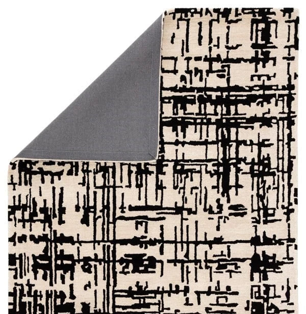 Clay CreamBlack Abstract Hand-Tufted Wool Rug - Image 4