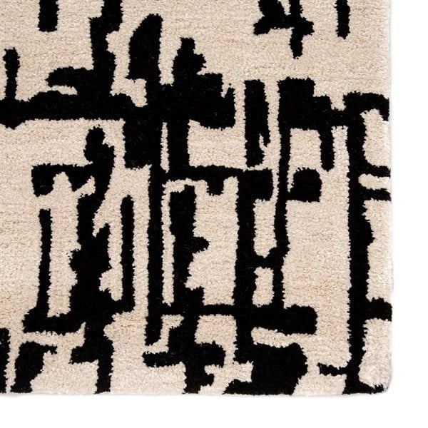 Clay CreamBlack Abstract Hand-Tufted Wool Rug - Image 5