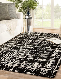 Clayt BlackCream Abstract Hand-Tufted Wool Rug - Image 1