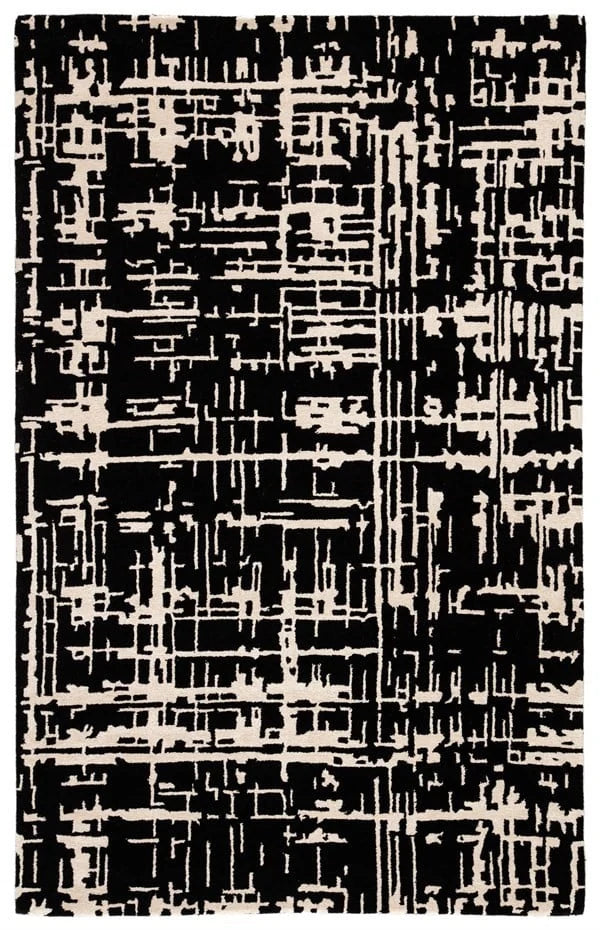Clayt BlackCream Abstract Hand-Tufted Wool Rug - Image 2