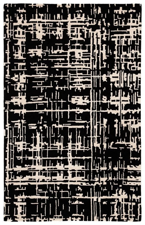 Clayt BlackCream Abstract Hand-Tufted Wool Rug - Image 2